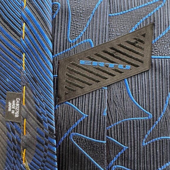 Philippe Ertu Tie 100% Silk Blue Gold Stipe Geo Japan Italy 3.75"x57-59" X5 - Picture 9 of 16